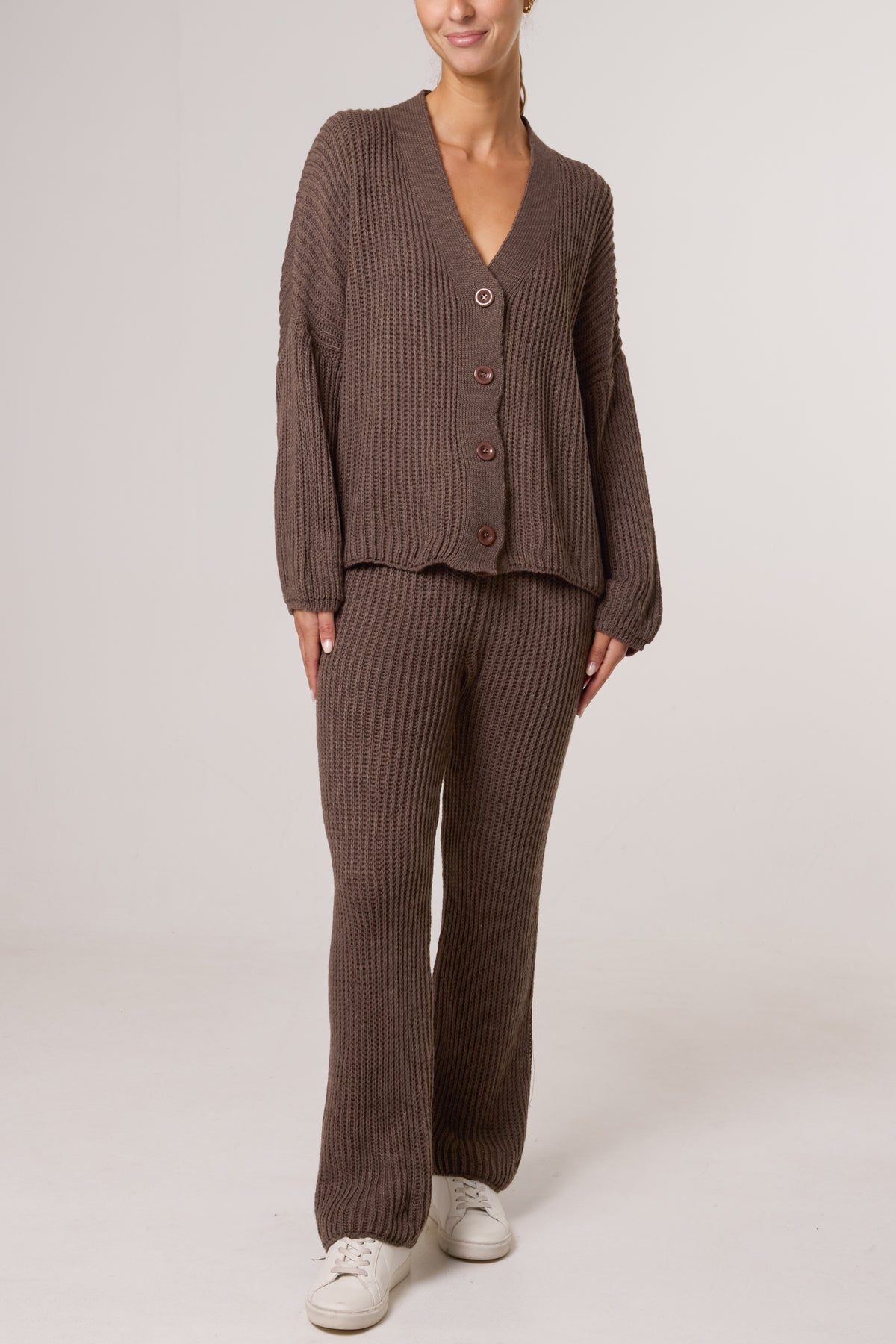 Ribbed Knit Cardigan & Trousers Set