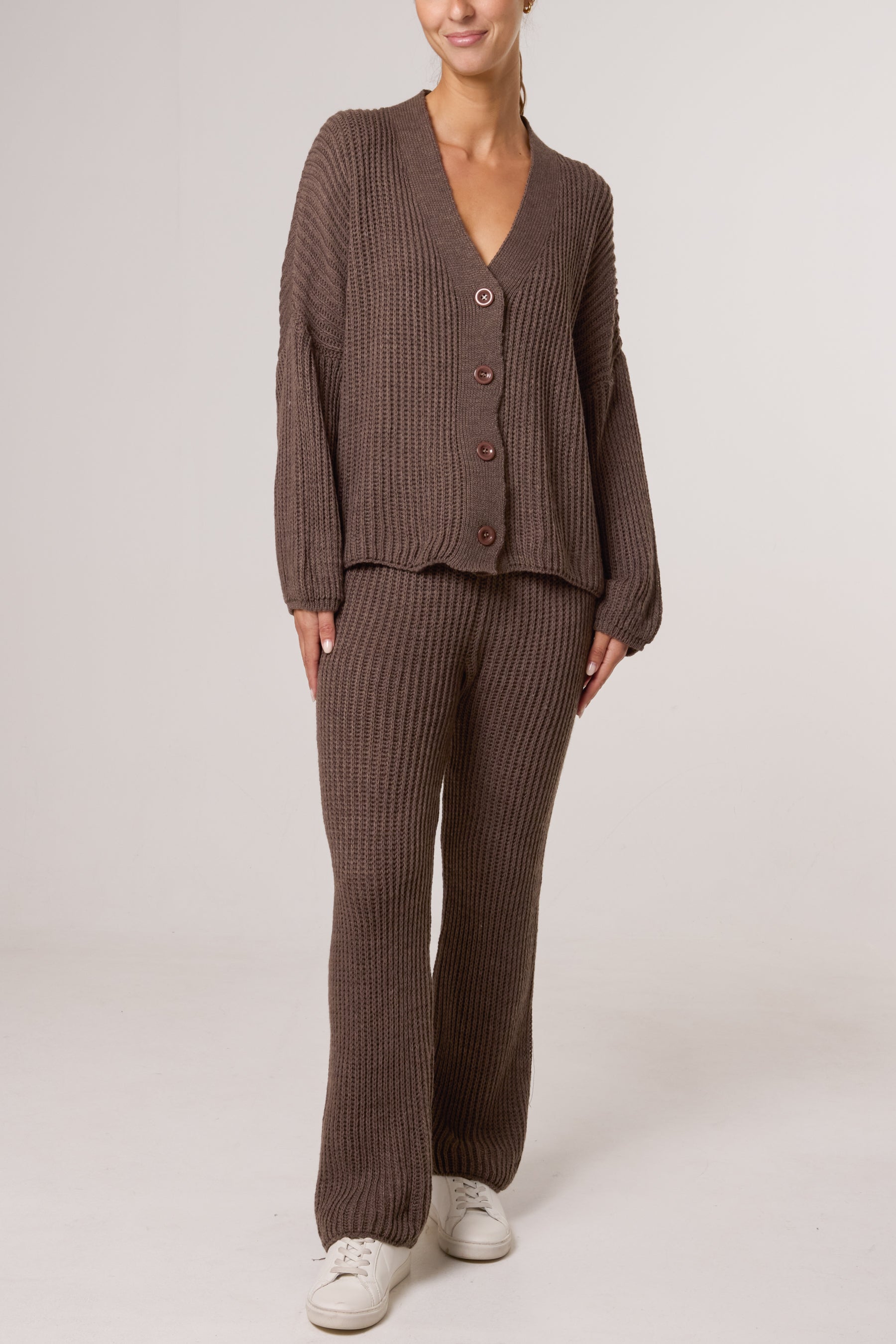 Ribbed Knit Cardigan & Trousers Set