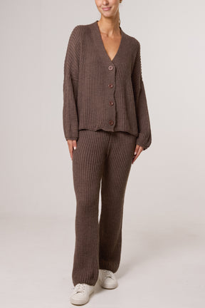 Ribbed Knit Cardigan & Trousers Set