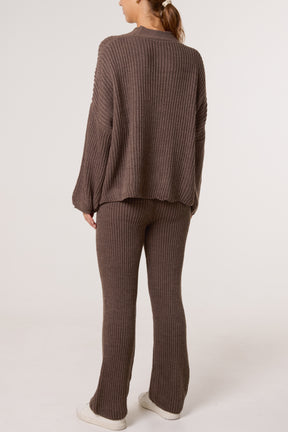 Ribbed Knit Cardigan & Trousers Set