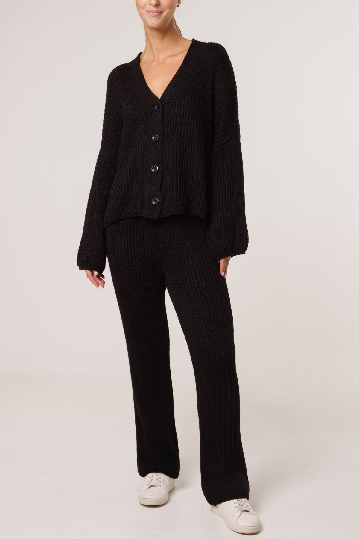 Ribbed Knit Cardigan & Trousers Set