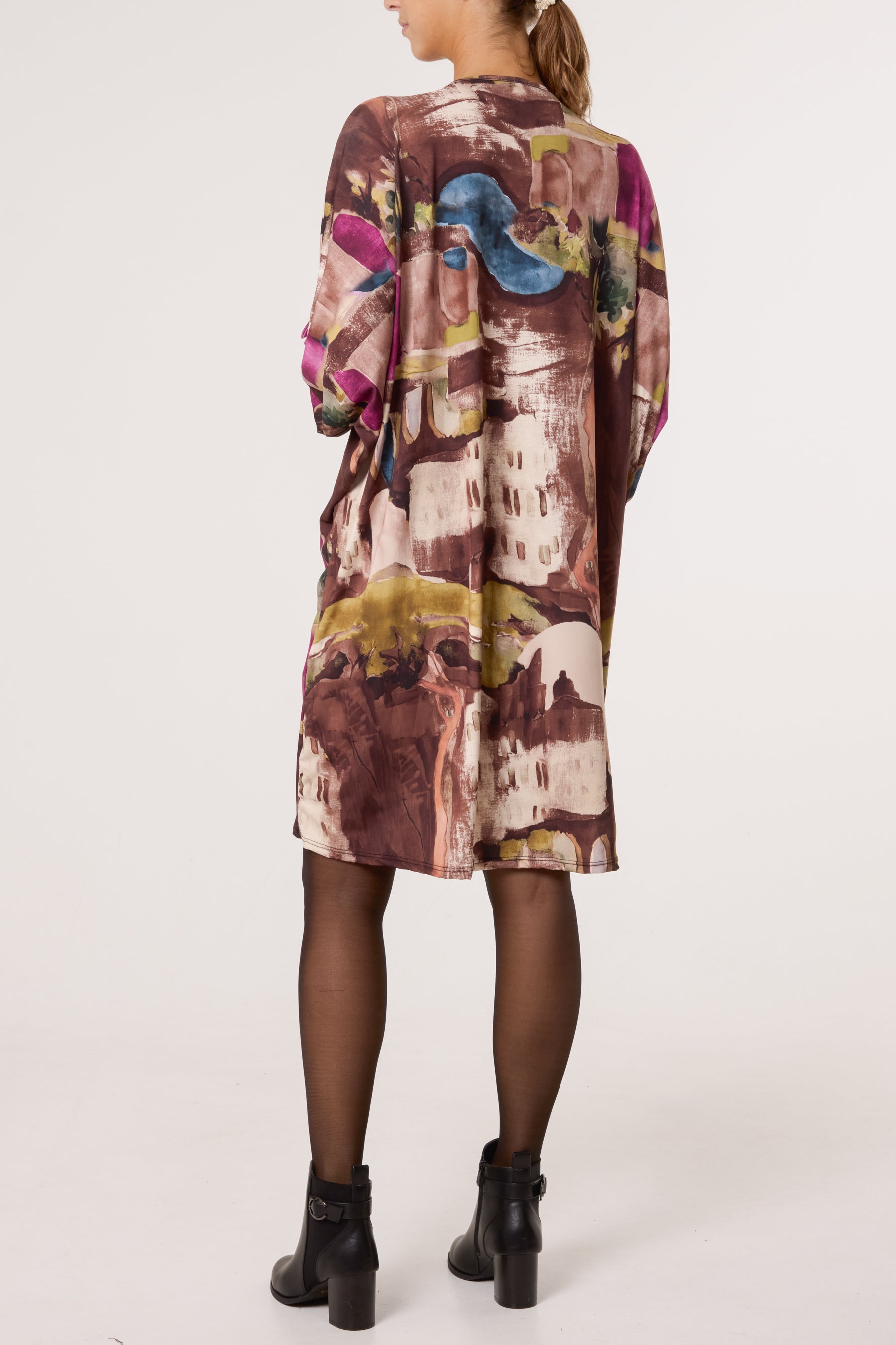 Landscape Print Twist Knot Mini Dress