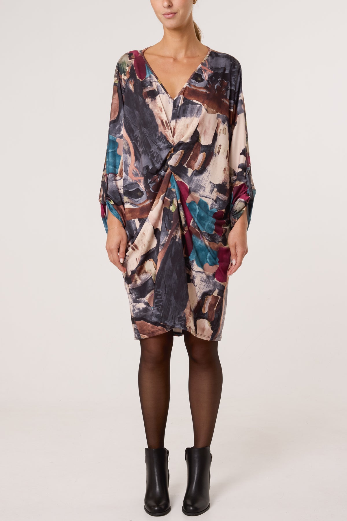 Landscape Print Twist Knot Mini Dress