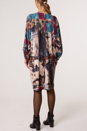 Landscape Print Twist Knot Mini Dress