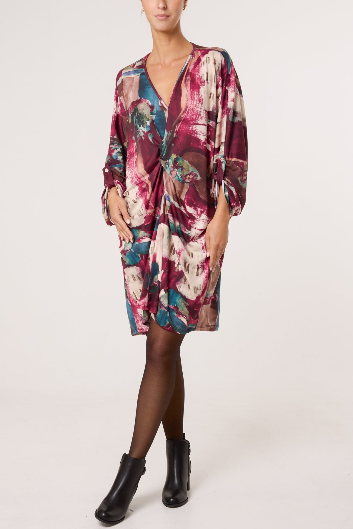 Landscape Print Twist Knot Mini Dress