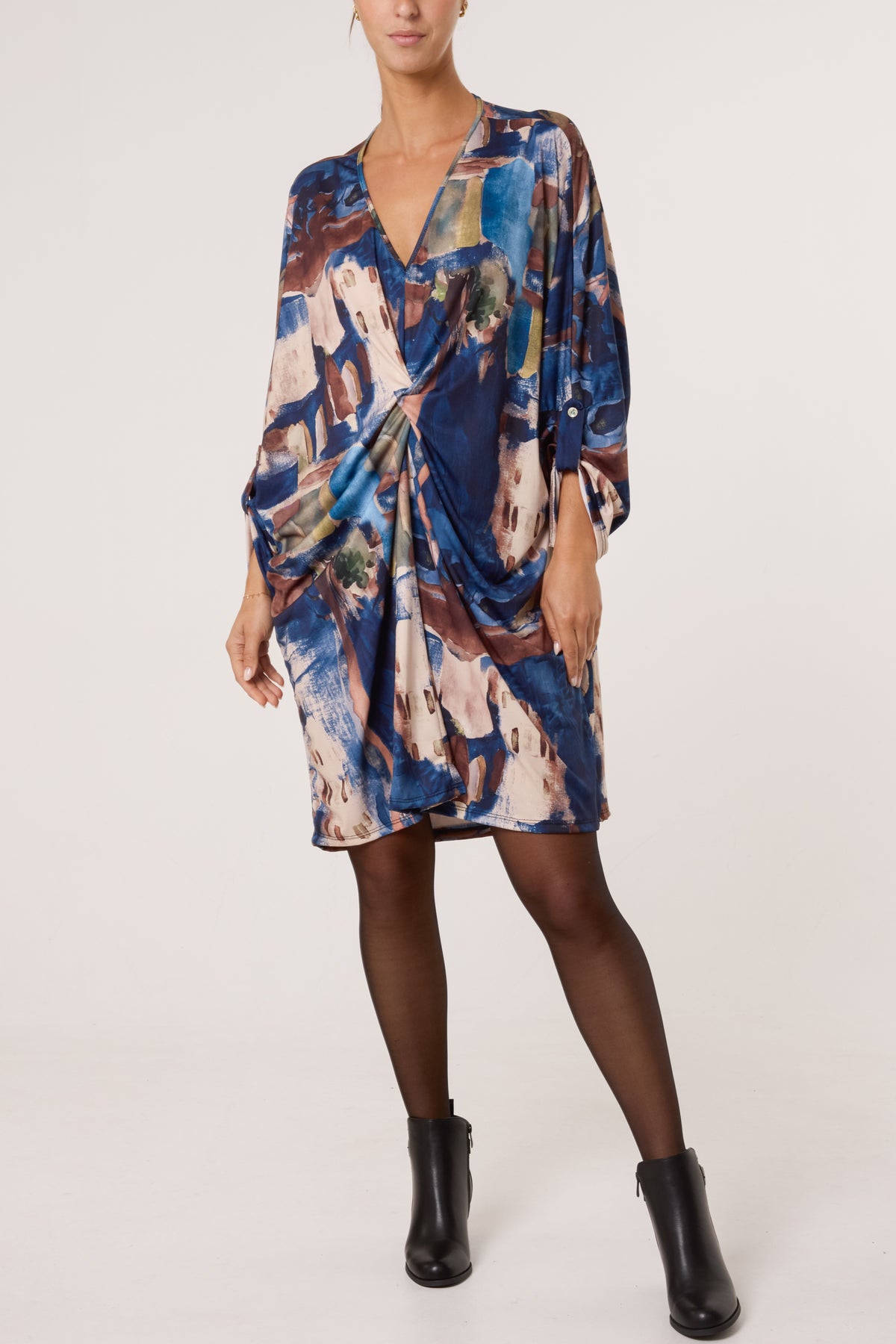 Landscape Print Twist Knot Mini Dress
