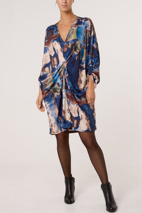 Landscape Print Twist Knot Mini Dress