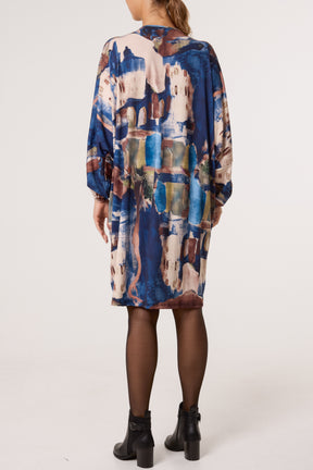 Landscape Print Twist Knot Mini Dress