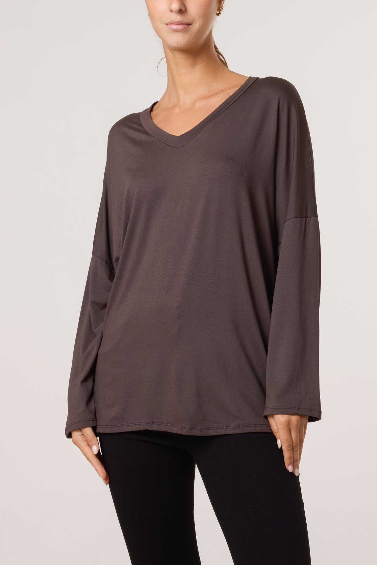 V-Neck Long Sleeve Basic T-Shirt