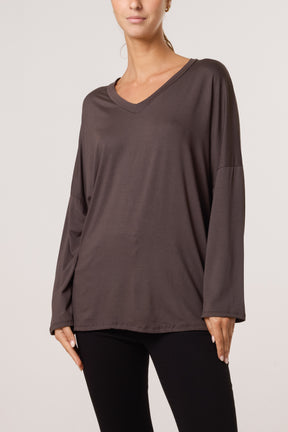 V-Neck Long Sleeve Basic T-Shirt