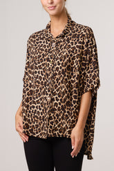 Brooch Detail Leopard Print Shirt