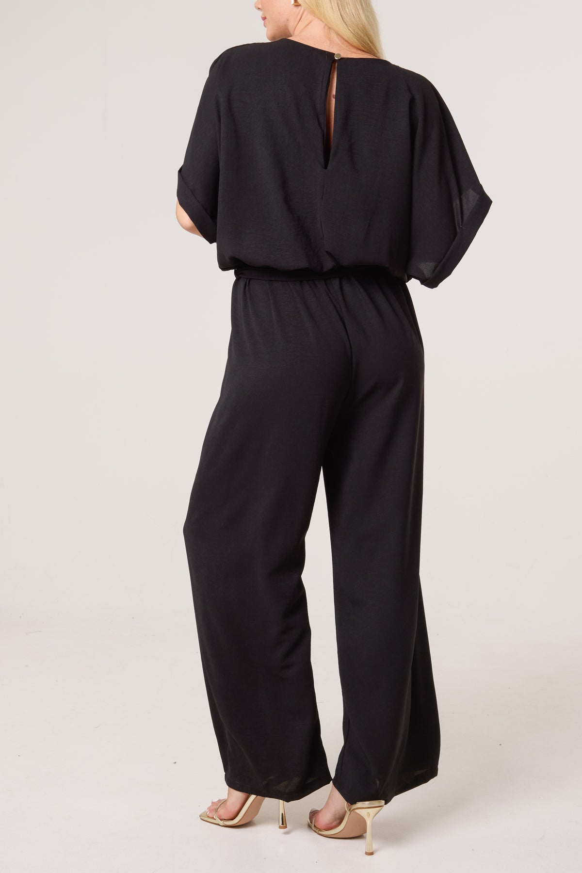 Scoop Neck Wide Leg Belted Jumpsuit