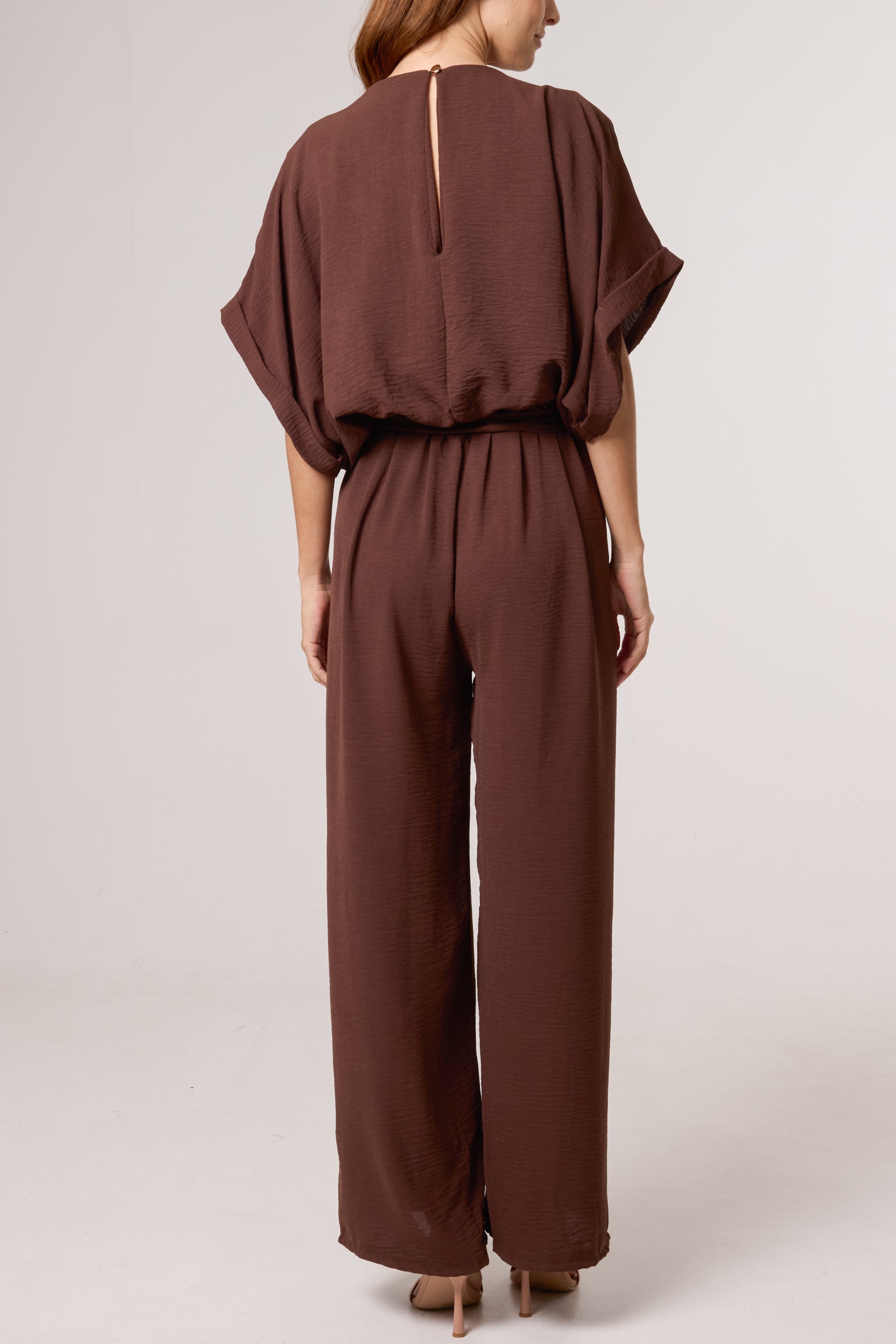 Scoop Neck Wide Leg Belted Jumpsuit