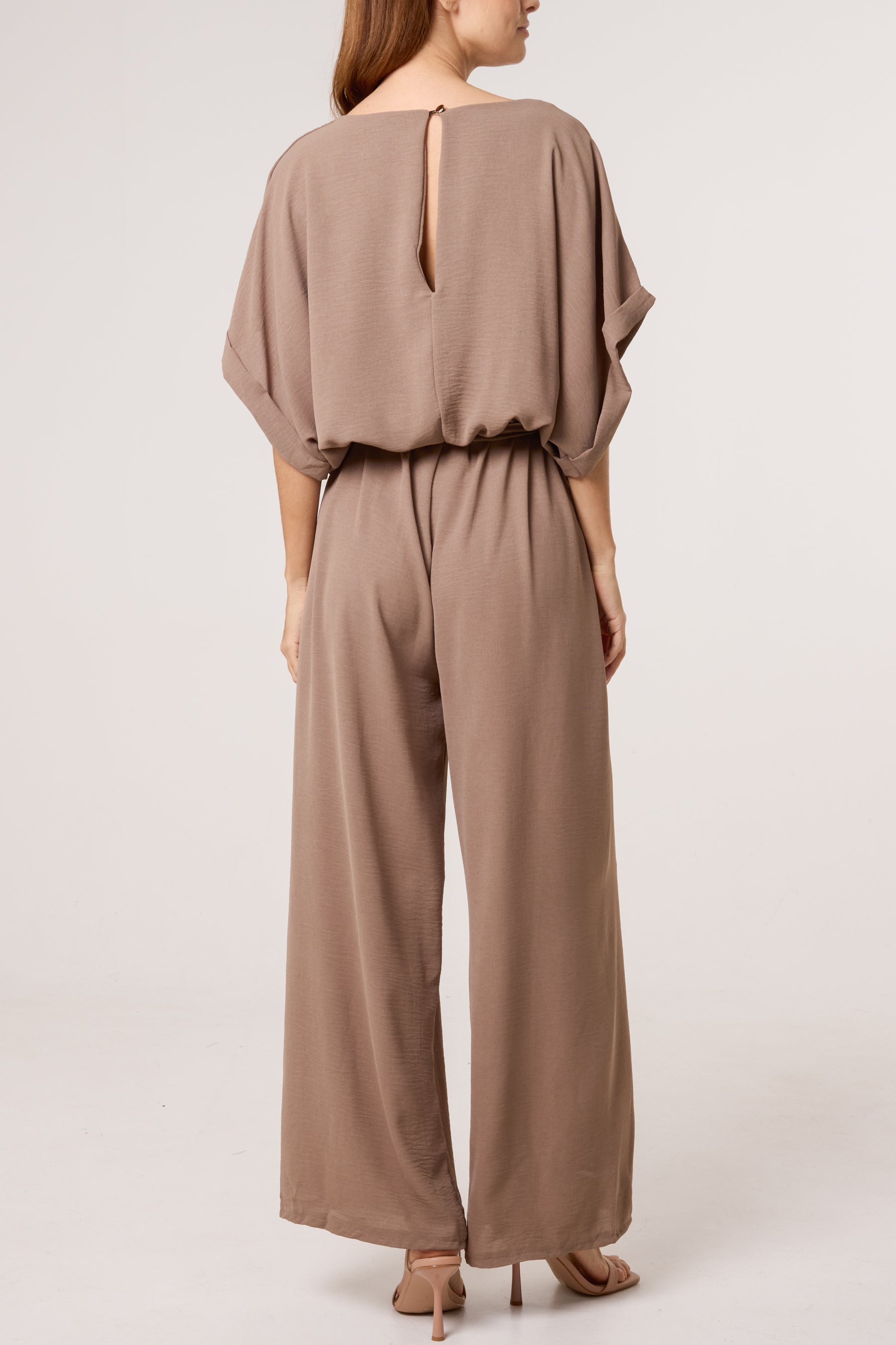 Scoop Neck Wide Leg Belted Jumpsuit