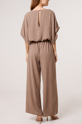Scoop Neck Wide Leg Belted Jumpsuit