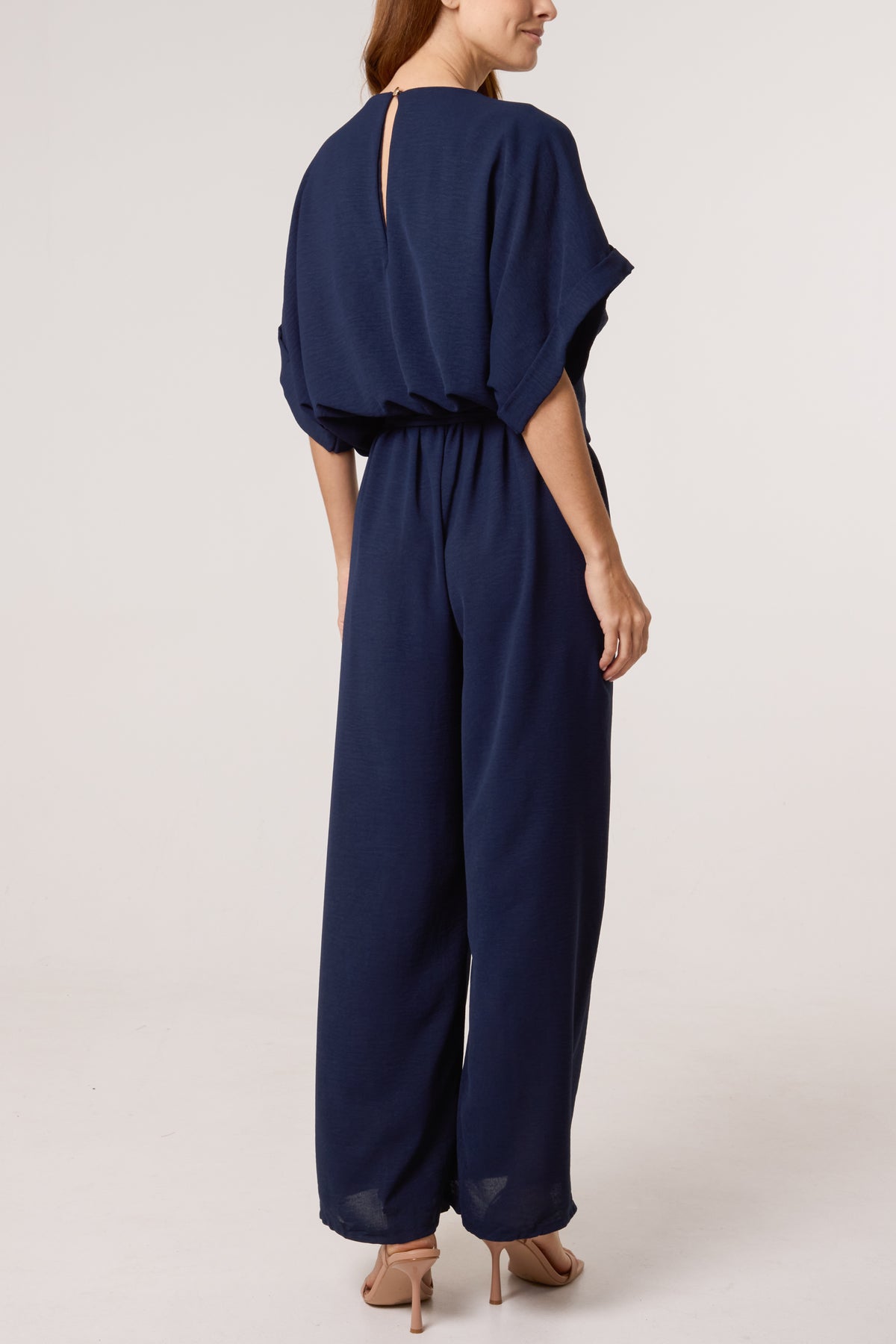 Scoop Neck Wide Leg Belted Jumpsuit
