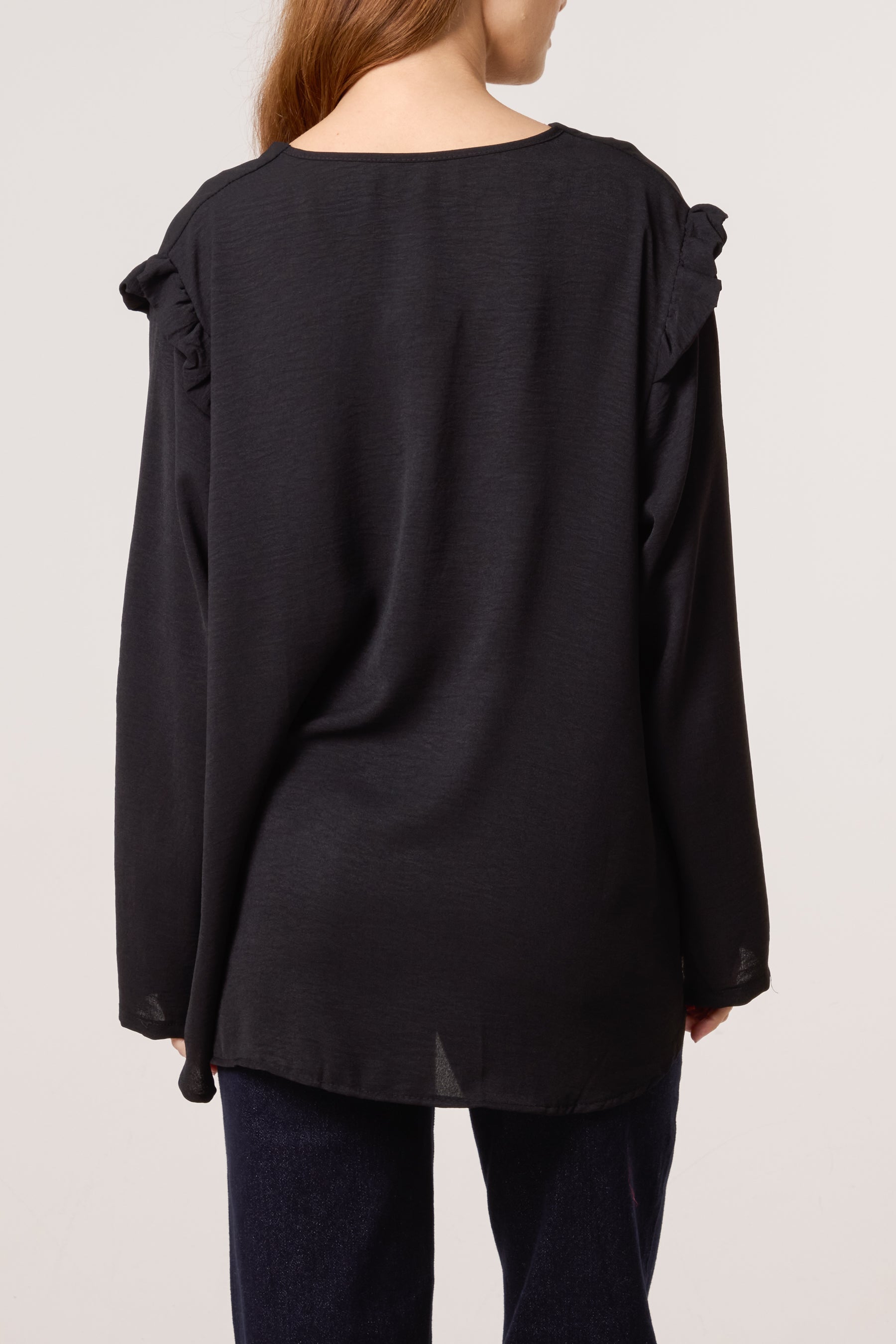 V-Neck Gold Brooch Frill Sleeve Blouse
