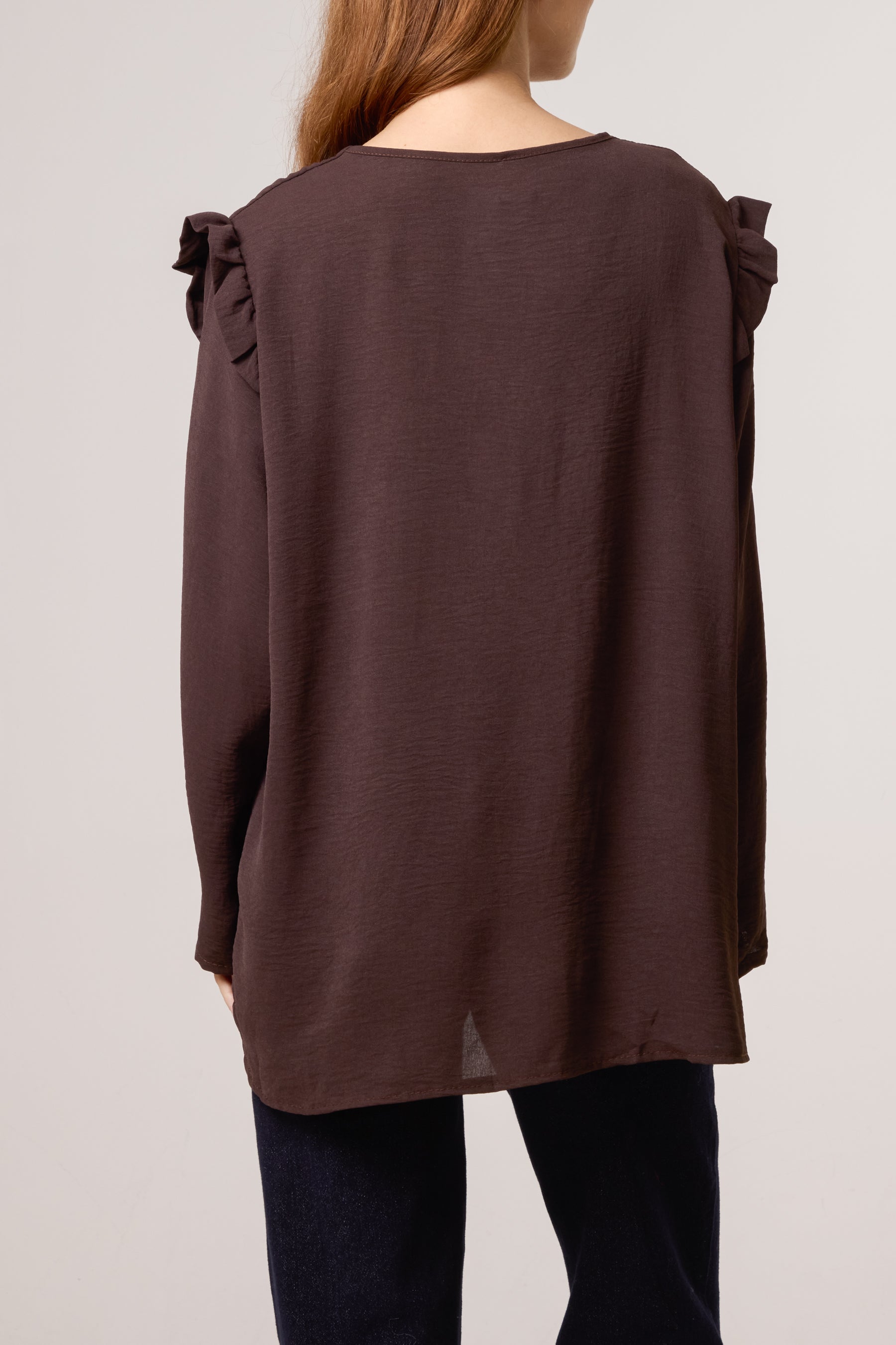 V-Neck Gold Brooch Frill Sleeve Blouse