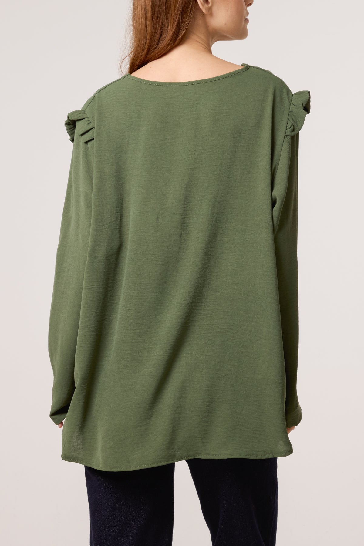 V-Neck Gold Brooch Frill Sleeve Blouse