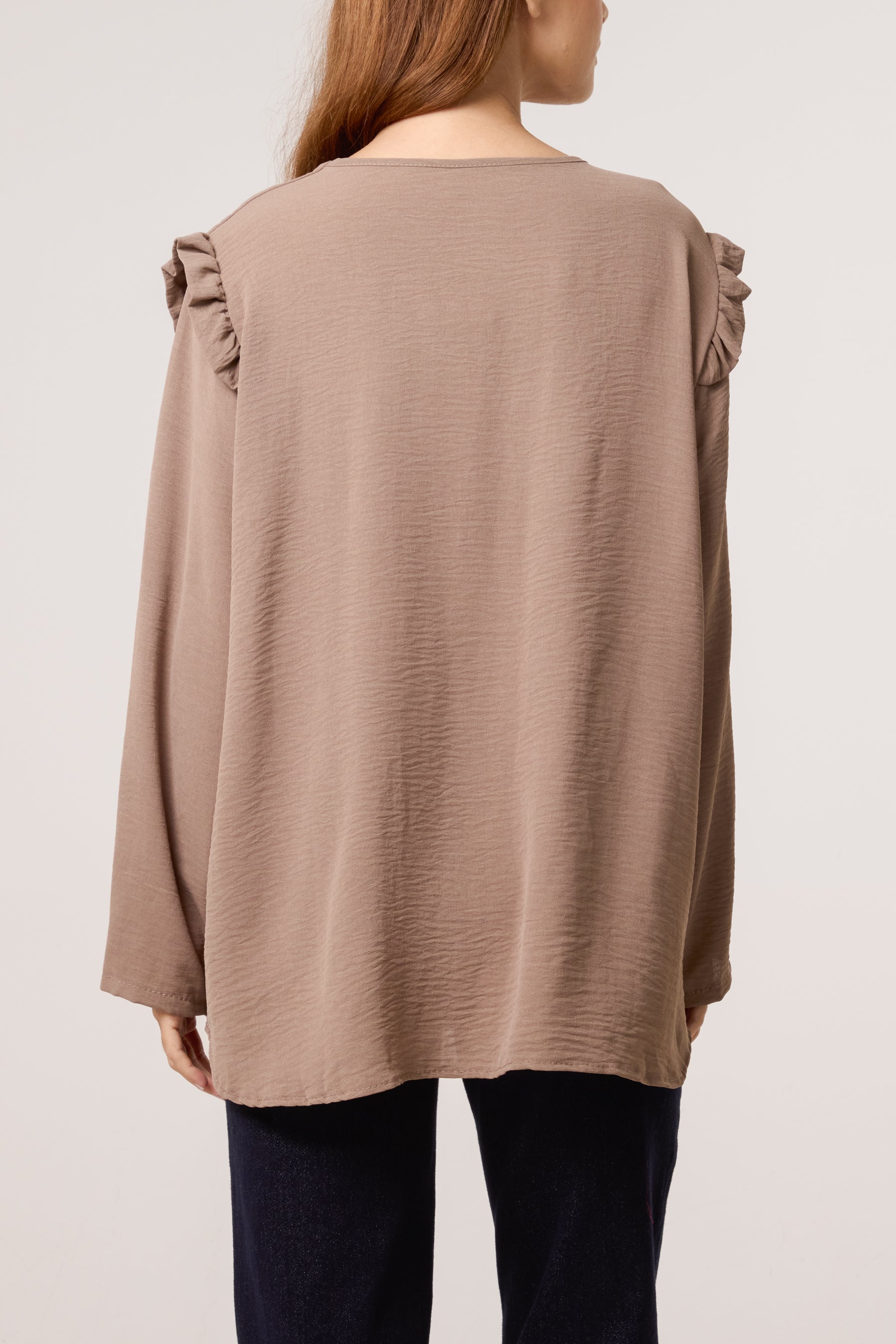 V-Neck Gold Brooch Frill Sleeve Blouse