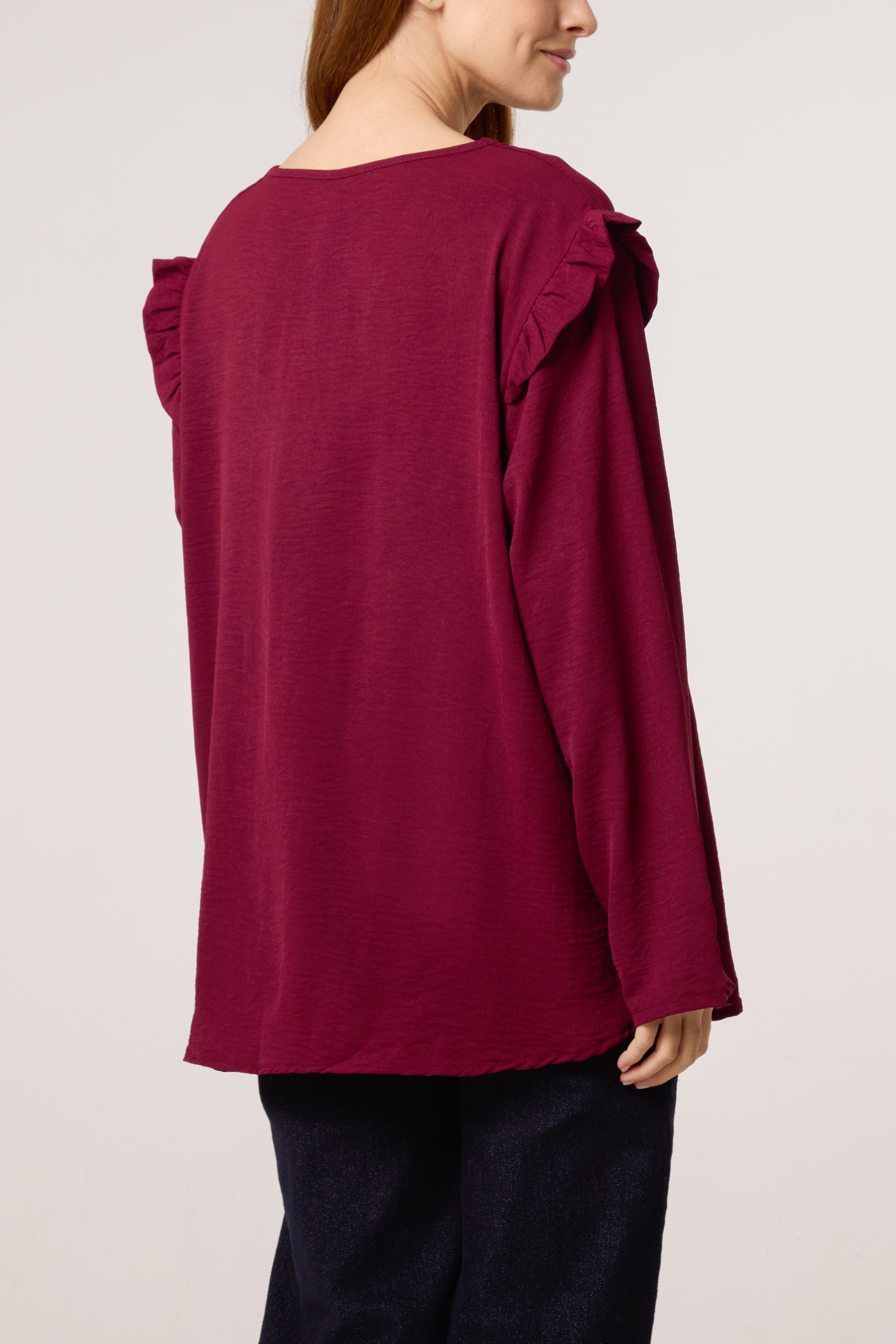 V-Neck Gold Brooch Frill Sleeve Blouse