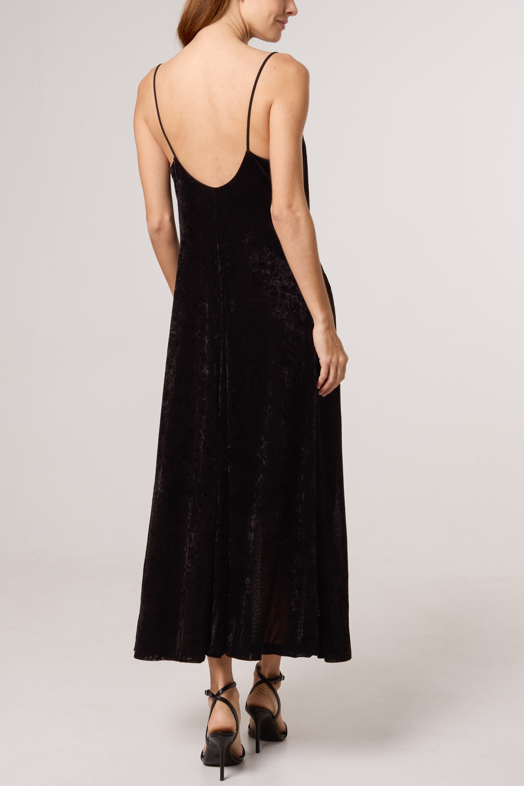 Cow Neck Cami Velvet Midi Dress