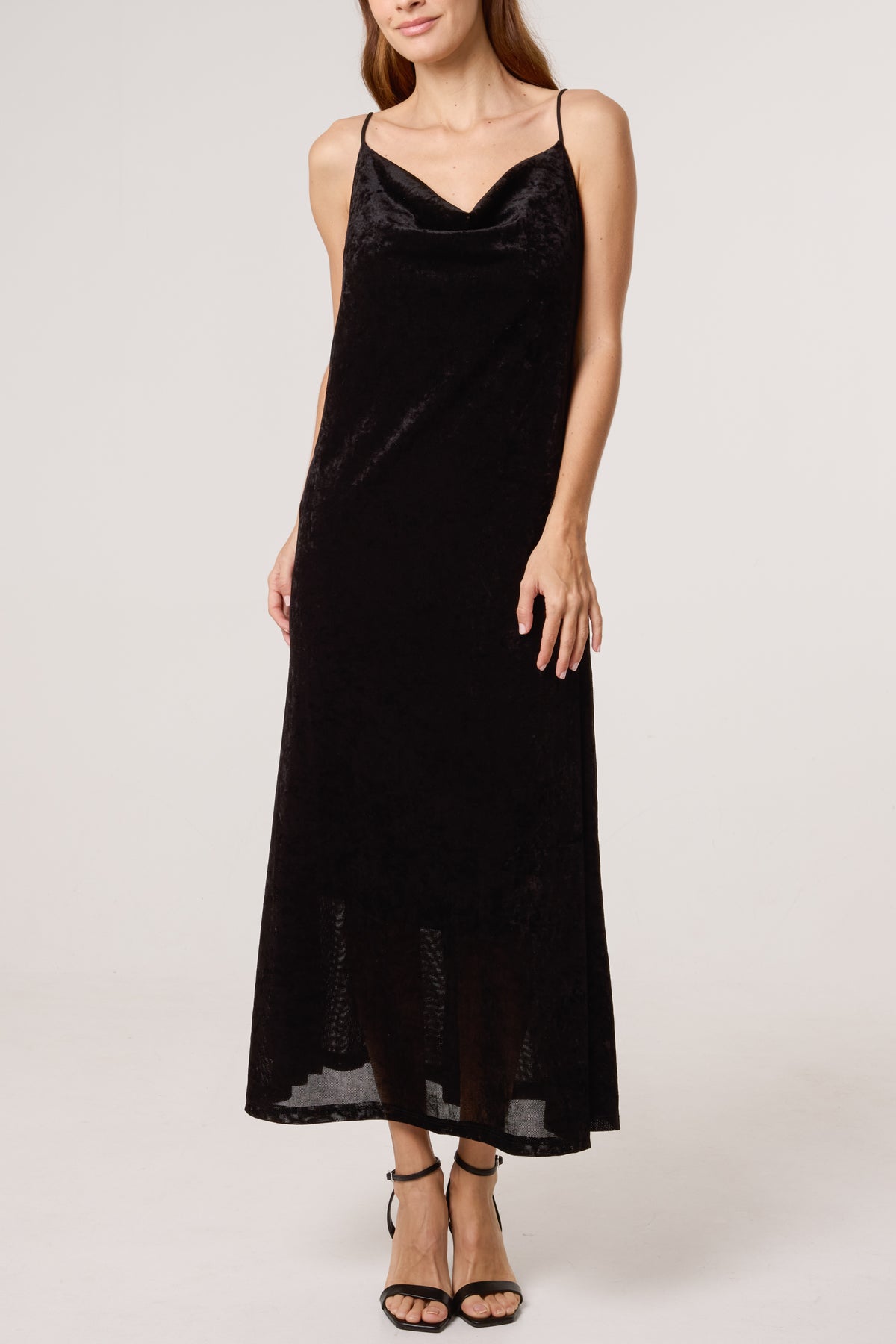 Cow Neck Cami Velvet Midi Dress