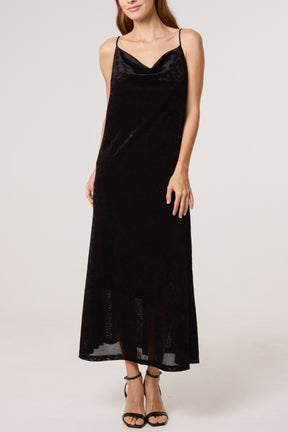 Cow Neck Cami Velvet Midi Dress