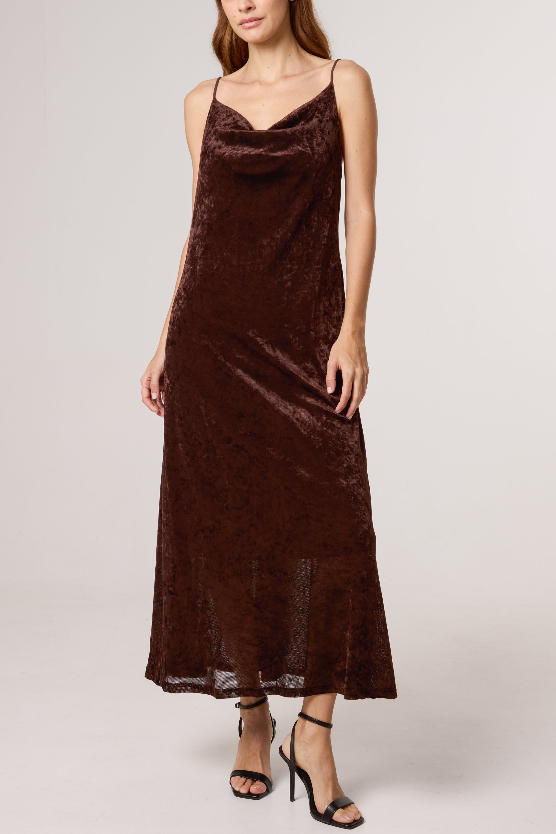 Cow Neck Cami Velvet Midi Dress