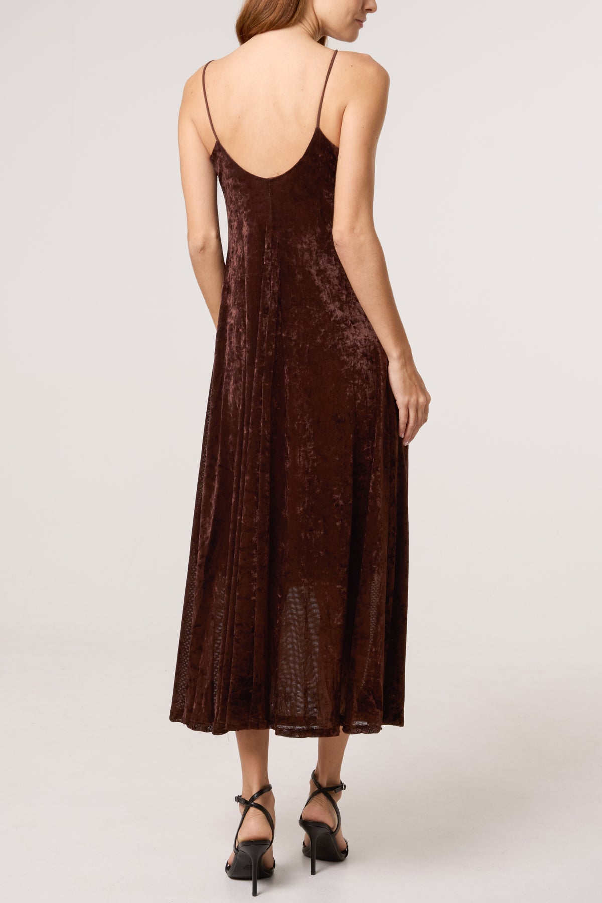 Cow Neck Cami Velvet Midi Dress