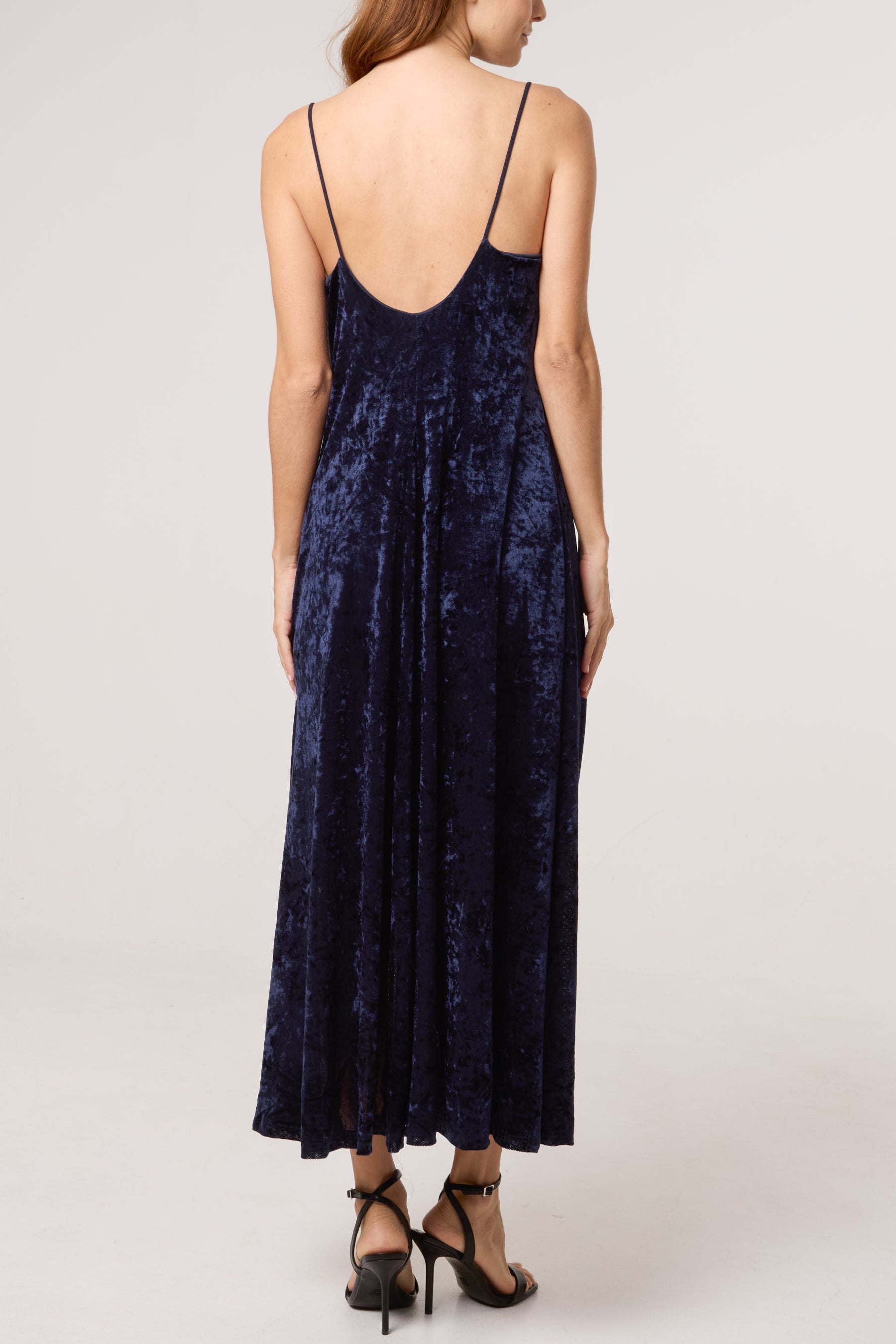 Cow Neck Cami Velvet Midi Dress