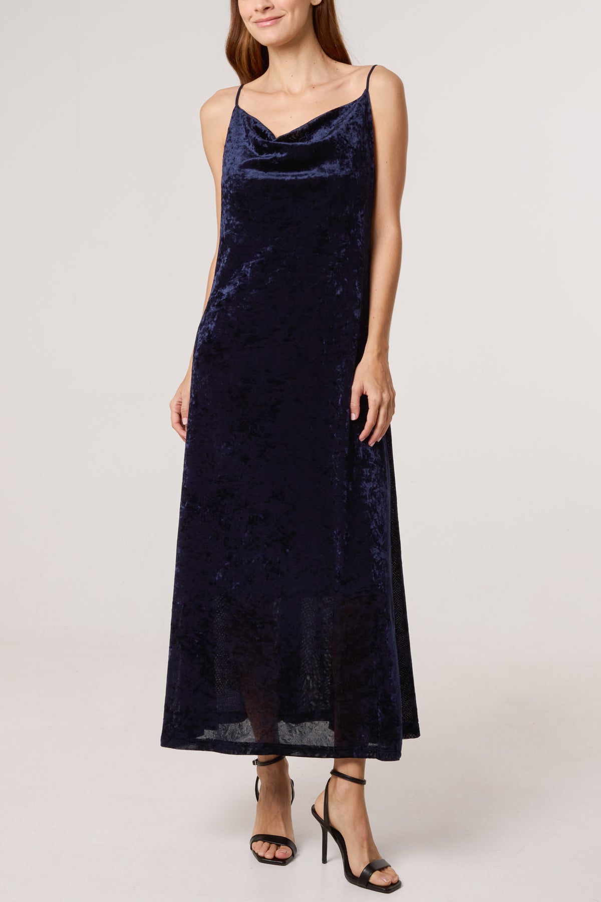 Cow Neck Cami Velvet Midi Dress