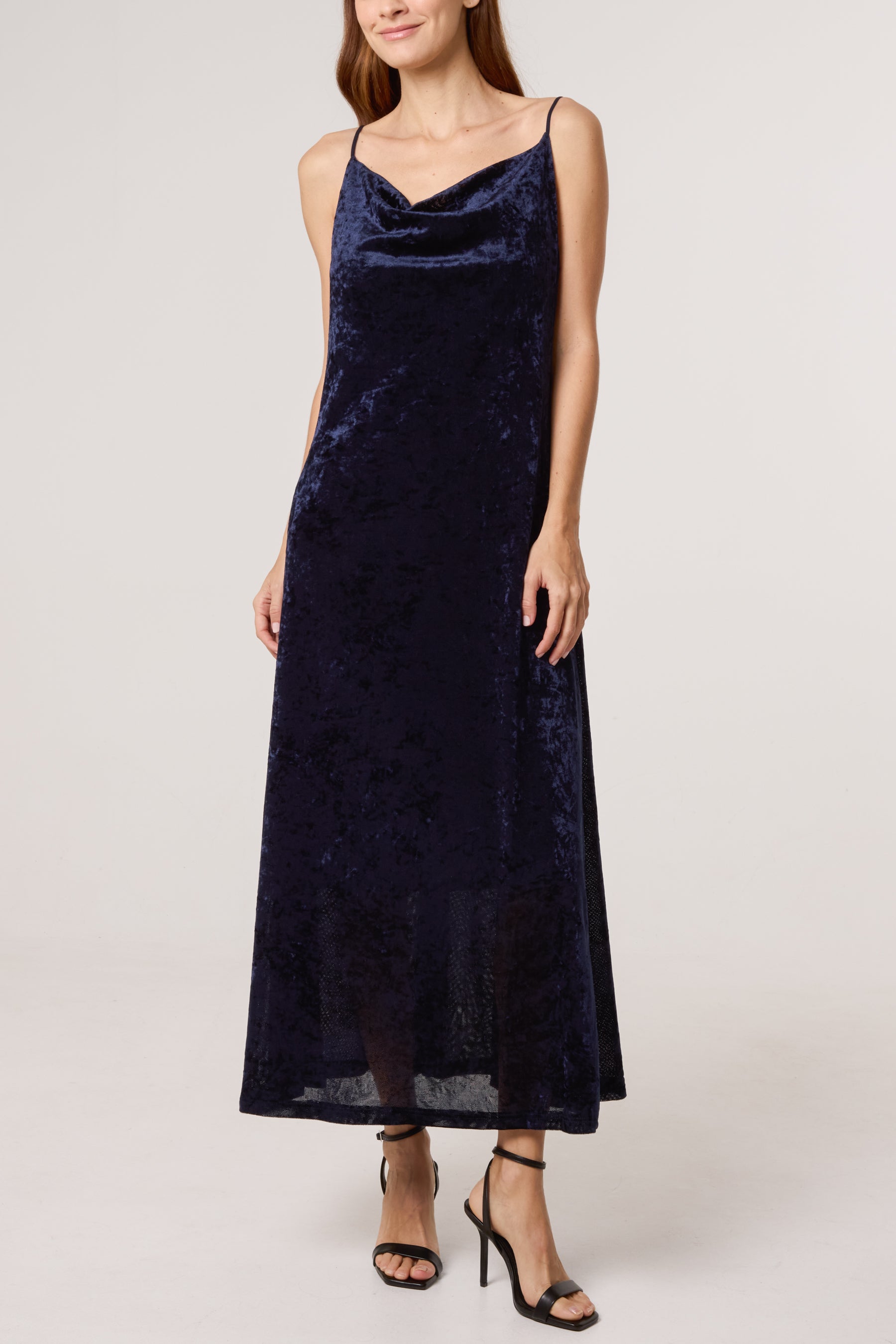 Cow Neck Cami Velvet Midi Dress