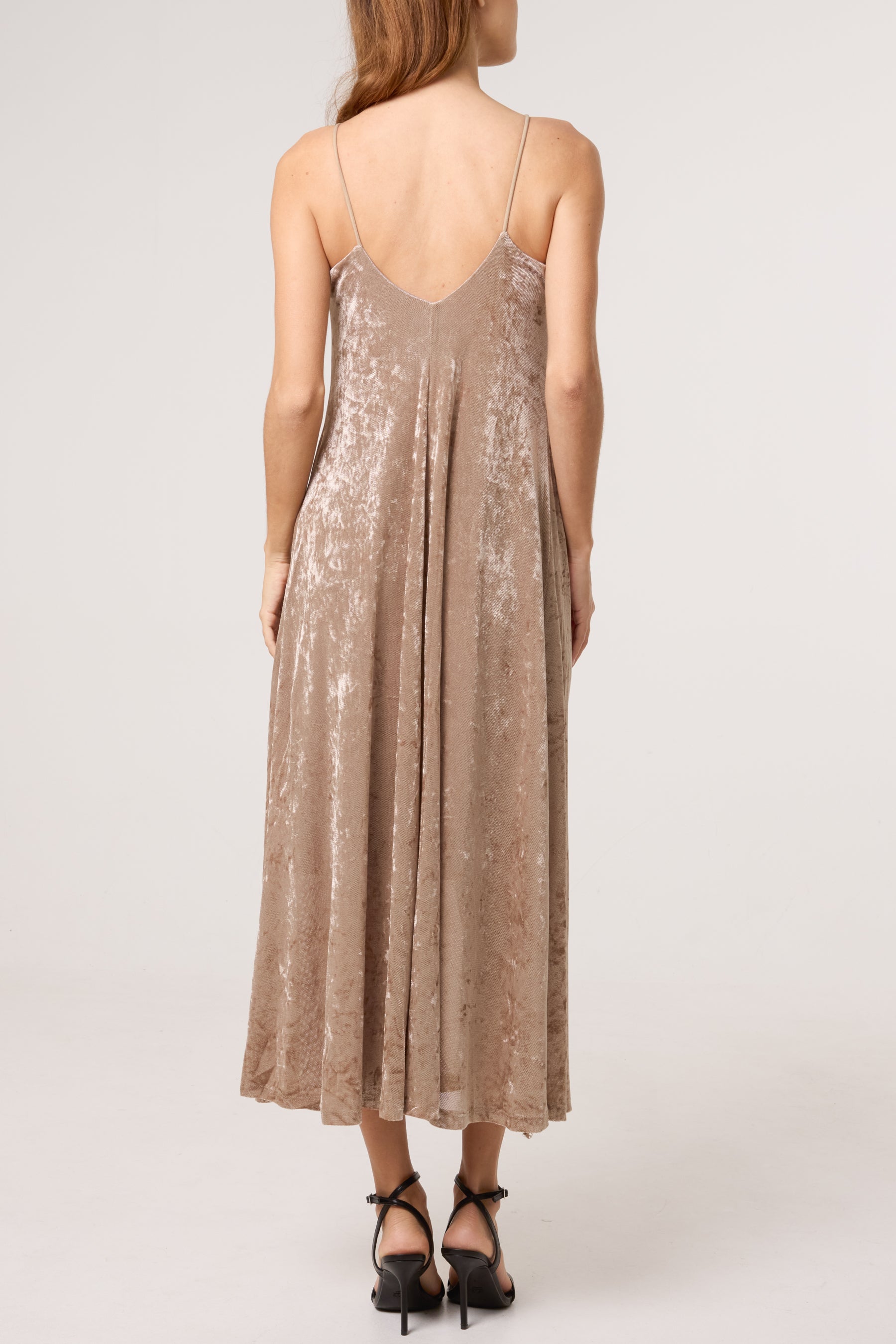 Cow Neck Cami Velvet Midi Dress