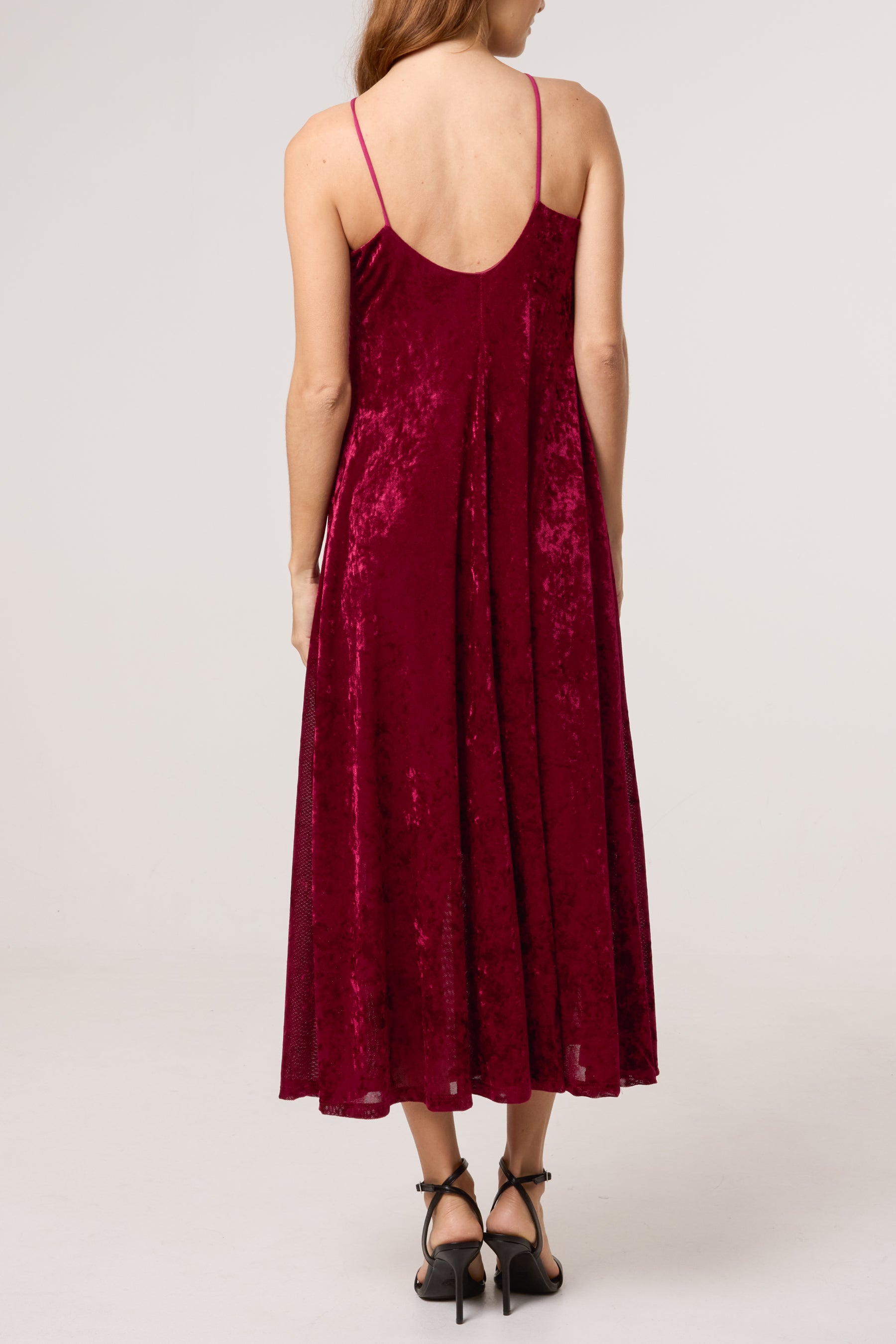 Cow Neck Cami Velvet Midi Dress