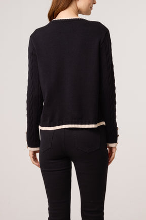 Cable Knit Contrast Border Jumper