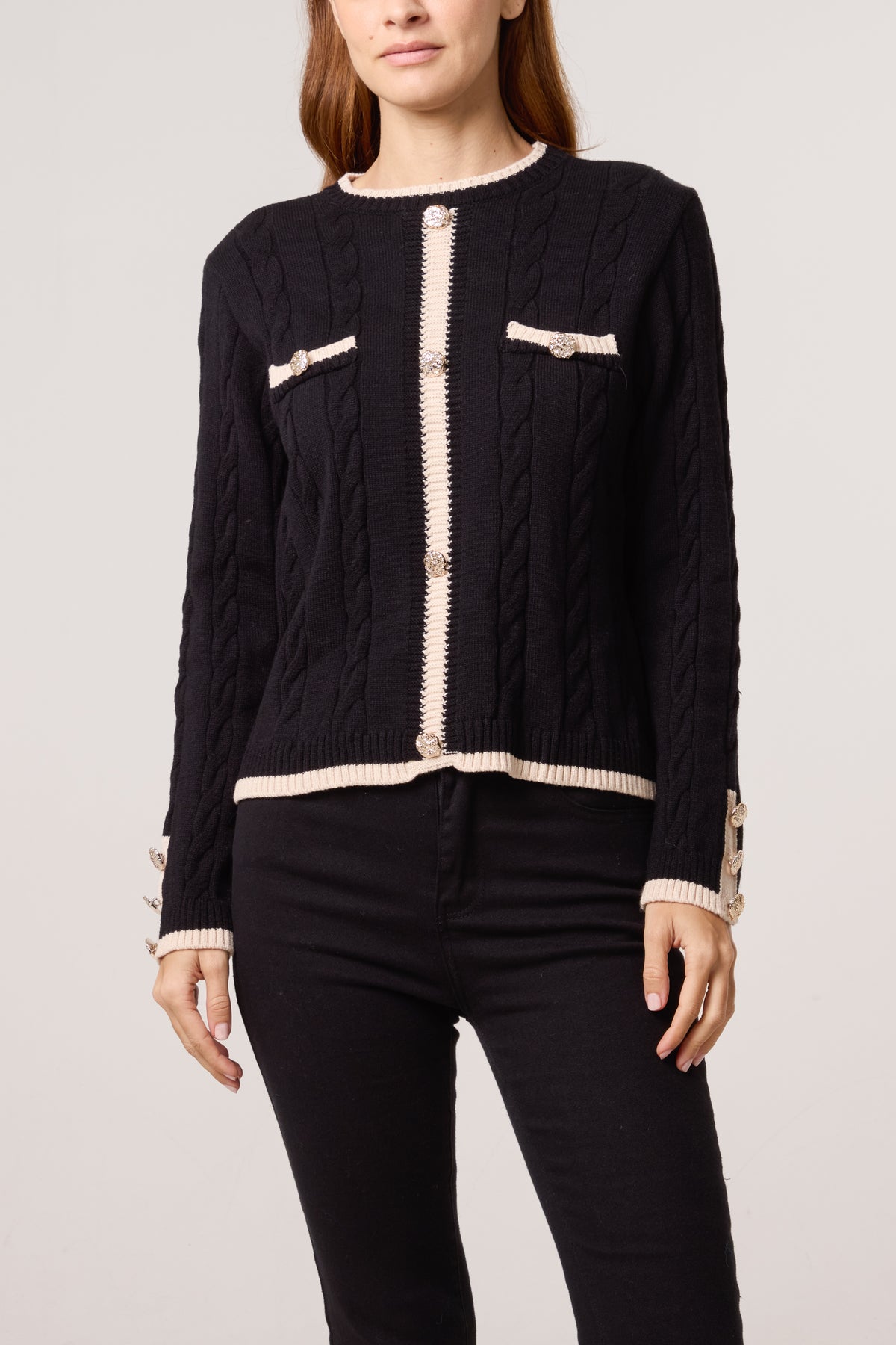 Cable Knit Contrast Border Jumper