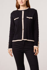Cable Knit Contrast Border Jumper
