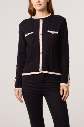 Cable Knit Contrast Border Jumper