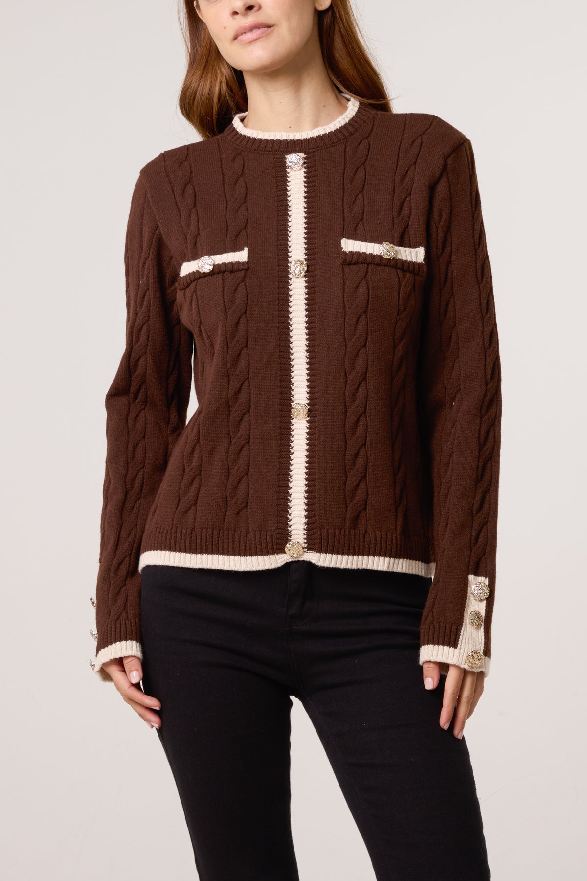 Cable Knit Contrast Border Jumper
