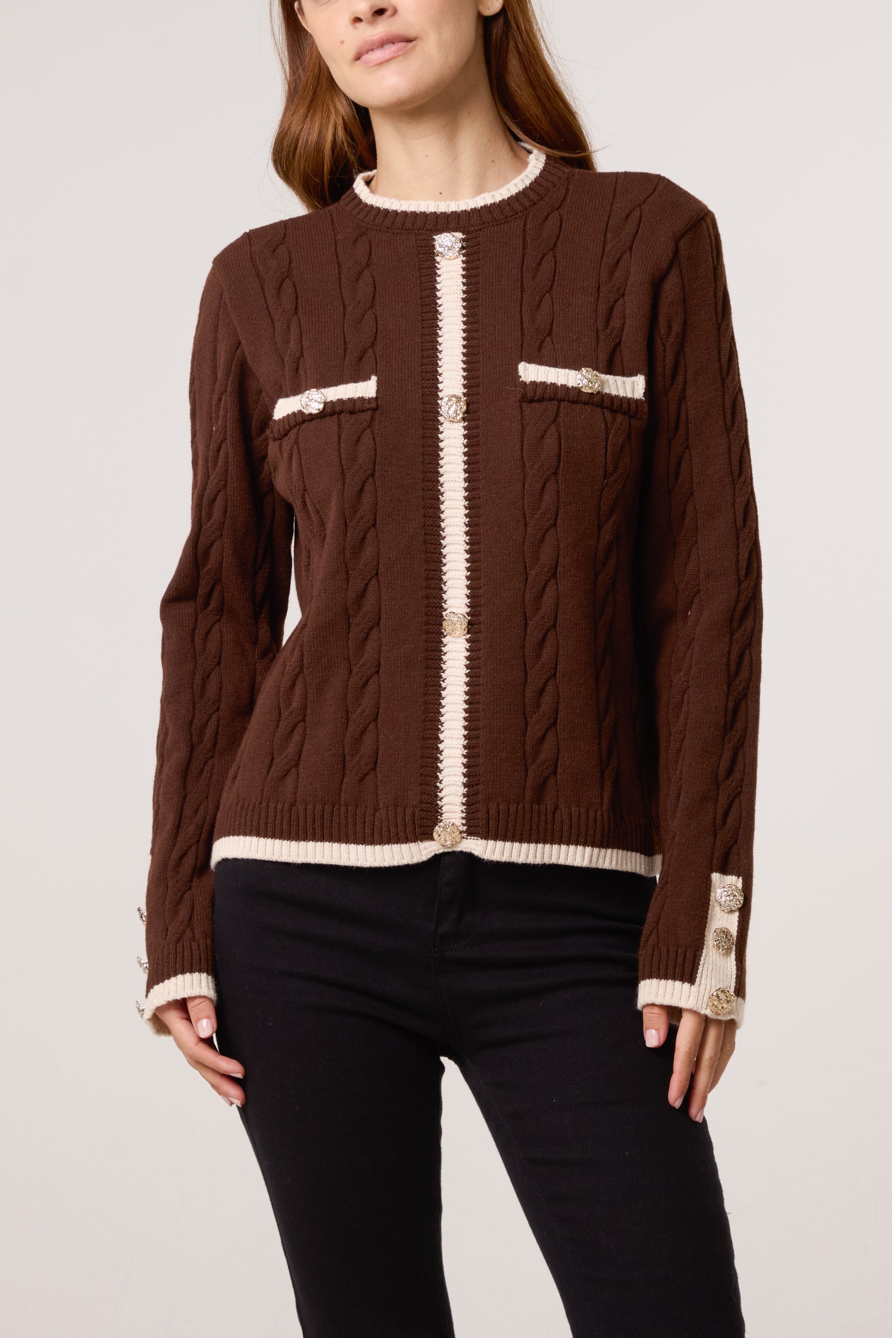 Cable Knit Contrast Border Jumper