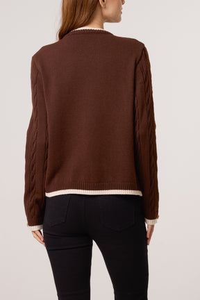 Cable Knit Contrast Border Jumper