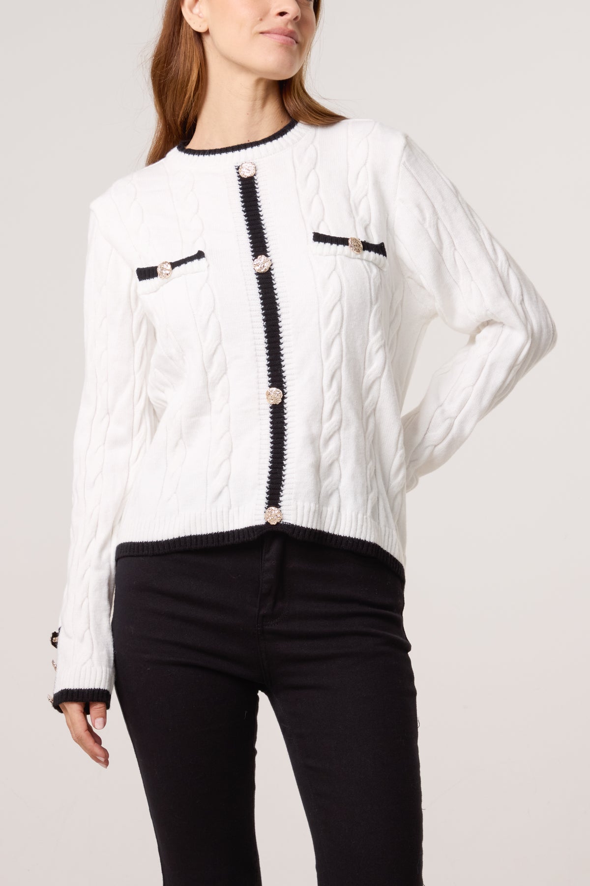 Cable Knit Contrast Border Jumper
