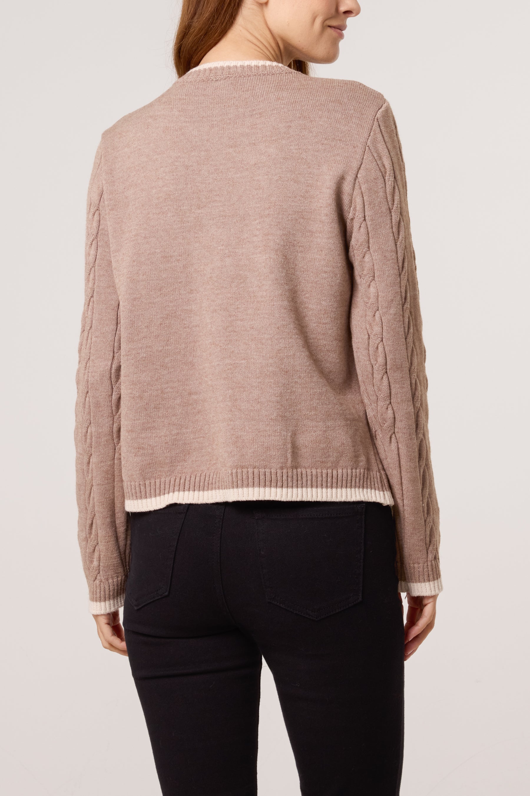 Cable Knit Contrast Border Jumper