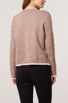 Cable Knit Contrast Border Jumper