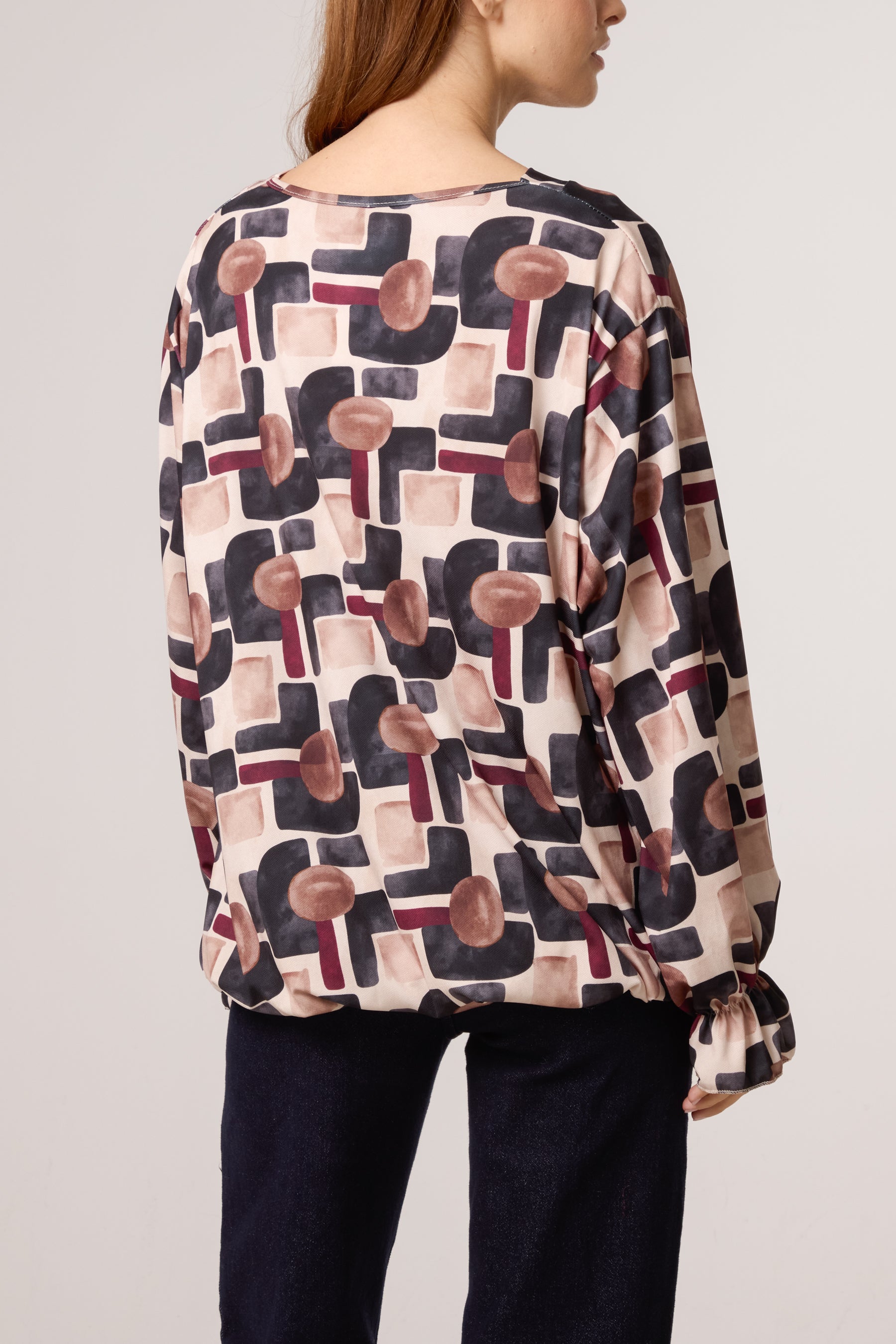 Geometric Bubble Hem Jersey Blouse