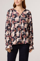 Geometric Bubble Hem Jersey Blouse