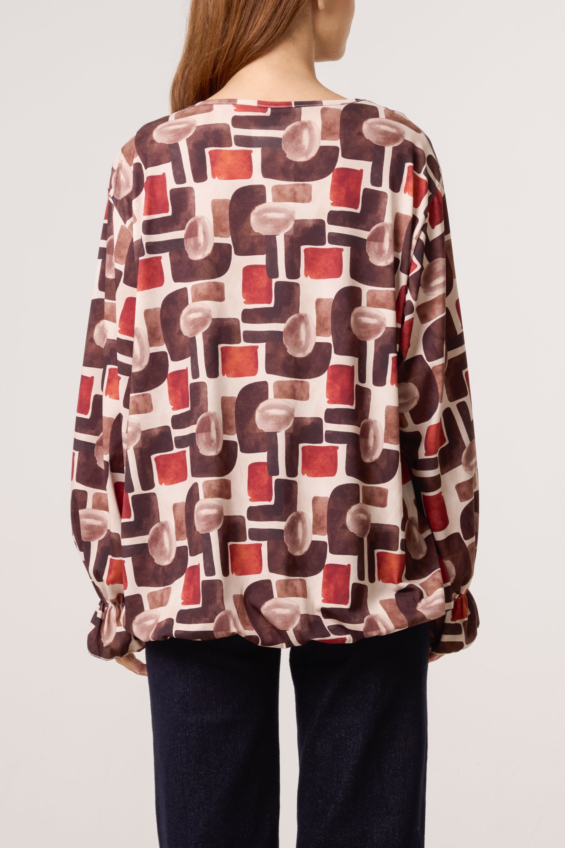 Geometric Bubble Hem Jersey Blouse