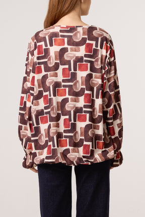 Geometric Bubble Hem Jersey Blouse