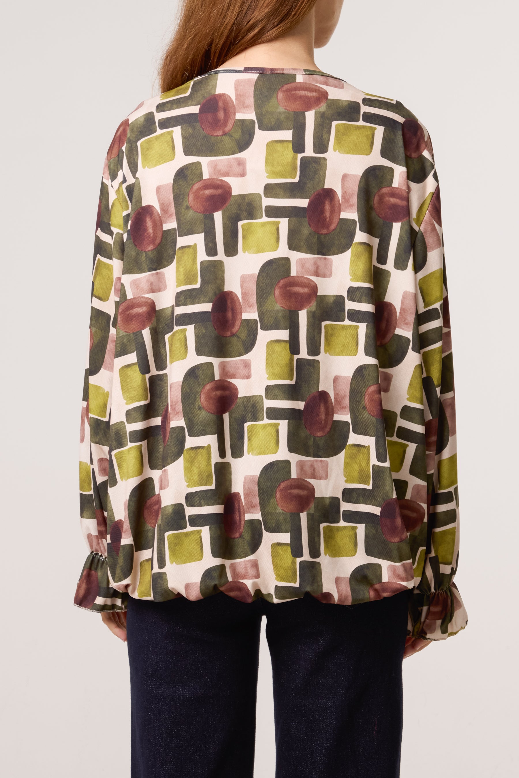 Geometric Bubble Hem Jersey Blouse